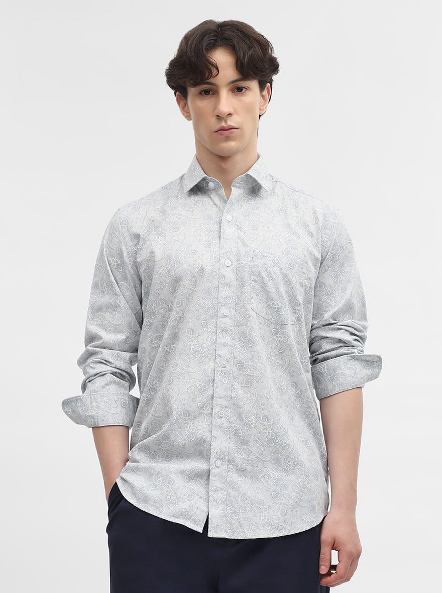 Light Blue Printed Slim Fit Semi Casual Shirt | JadeBlue