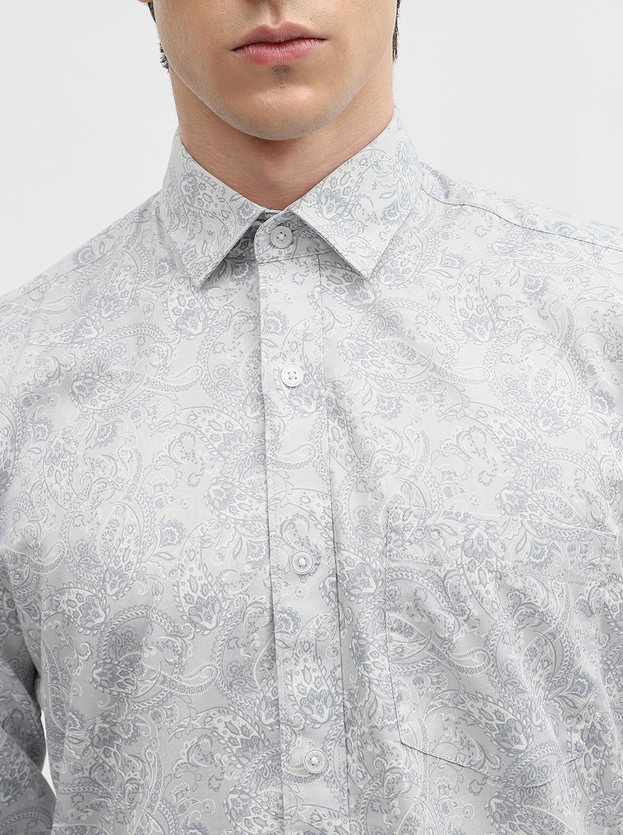 Light Blue Printed Slim Fit Semi Casual Shirt | JadeBlue