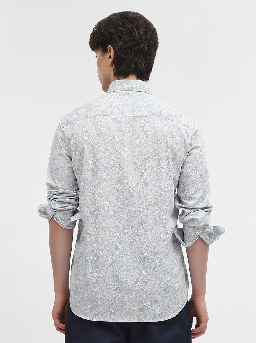 Light Blue Printed Slim Fit Semi Casual Shirt | JadeBlue