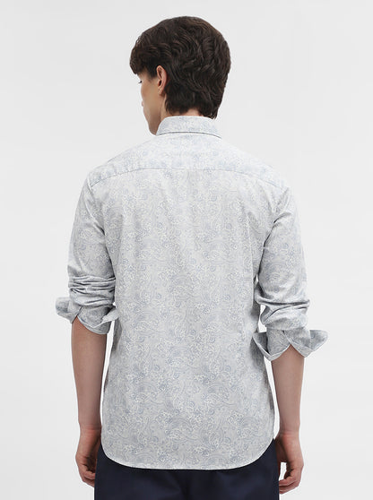 Light Blue Printed Slim Fit Semi Casual Shirt | JadeBlue