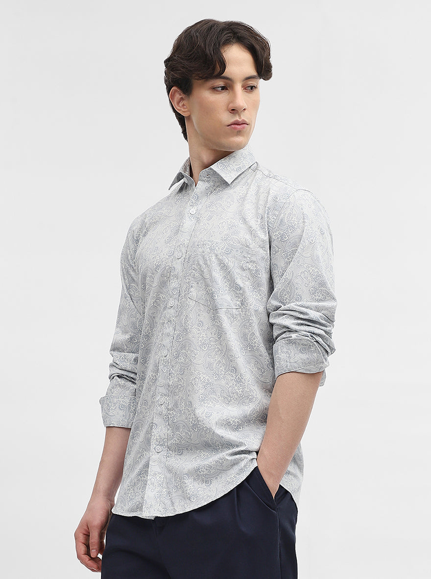 Light Blue Printed Slim Fit Semi Casual Shirt | JadeBlue