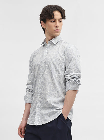 Light Blue Printed Slim Fit Semi Casual Shirt | JadeBlue