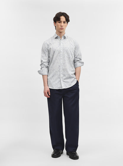 Light Blue Printed Slim Fit Semi Casual Shirt | JadeBlue