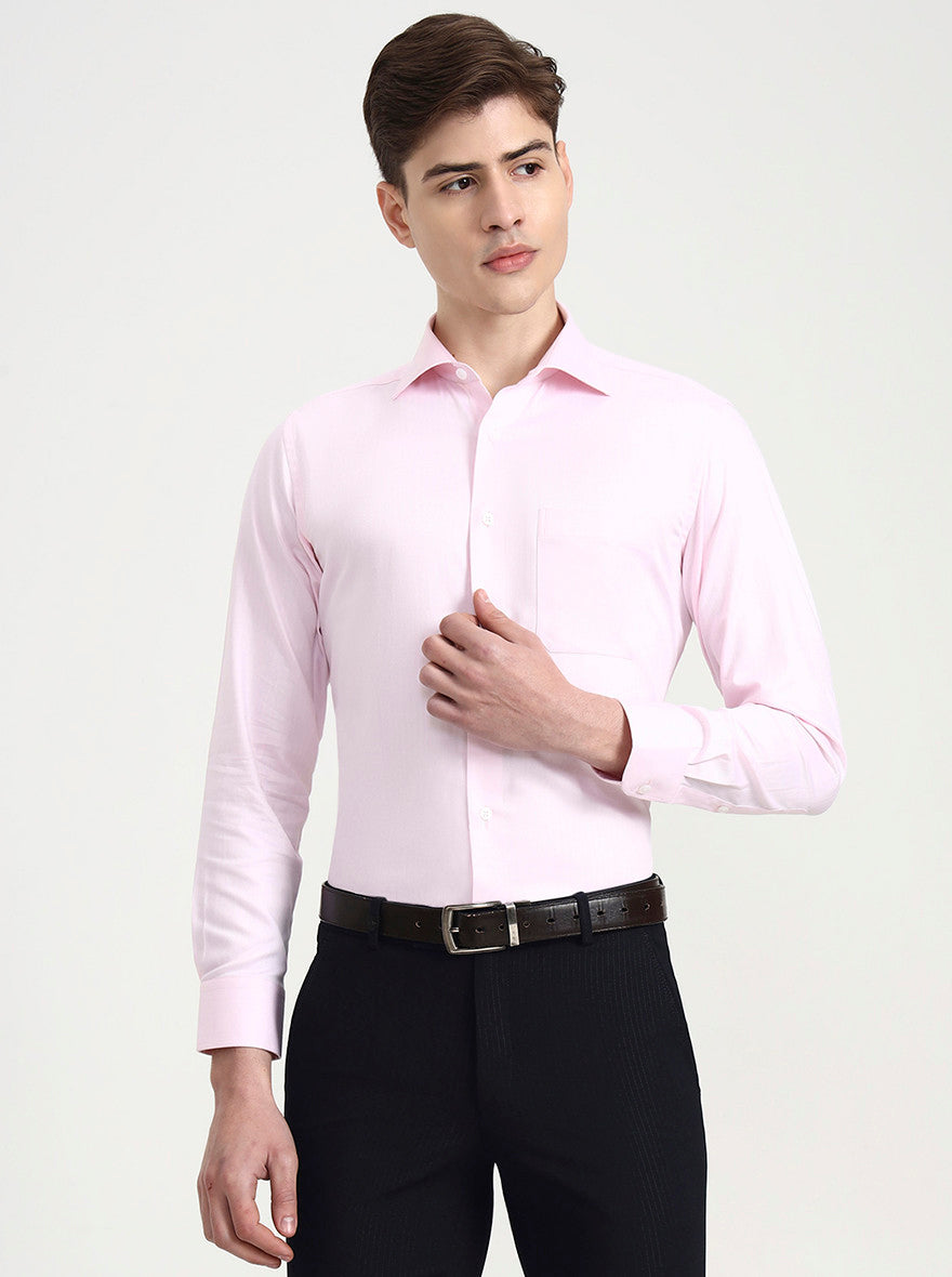 Pink Solid Slim Fit Formal Shirt | Metal