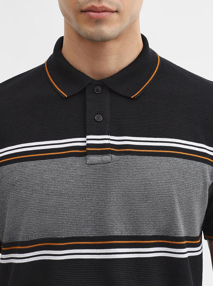Black Striped Slim Fit Polo T-Shirt | Greenfibre