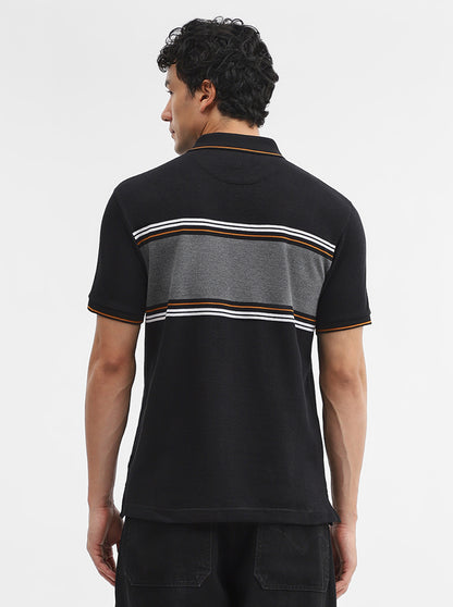 Black Striped Slim Fit Polo T-Shirt | Greenfibre