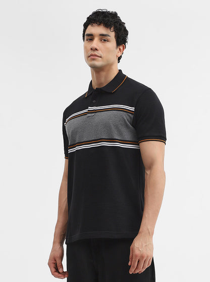 Black Striped Slim Fit Polo T-Shirt | Greenfibre