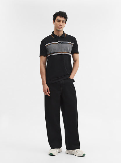Black Striped Slim Fit Polo T-Shirt | Greenfibre