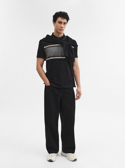 Black Striped Slim Fit Polo T-Shirt | Greenfibre