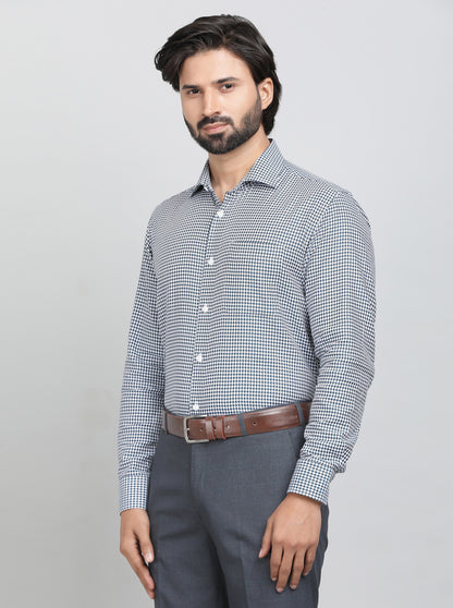 Blue Printed Slim Fit Formal Shirt | Metal