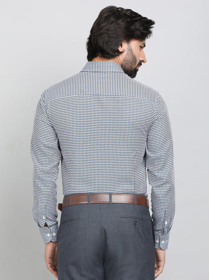 Blue Printed Slim Fit Formal Shirt | Metal
