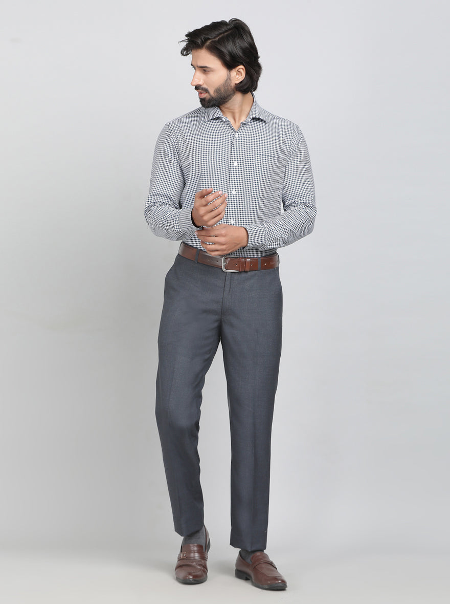 Blue Printed Slim Fit Formal Shirt | Metal