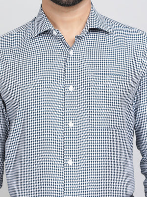 Blue Printed Slim Fit Formal Shirt | Metal