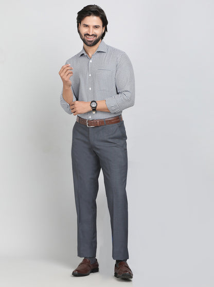 Blue Printed Slim Fit Formal Shirt | Metal