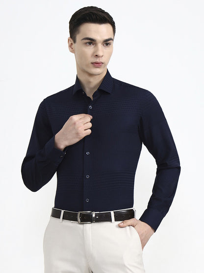 Navy Blue Solid Slim Fit Party Wear Shirt | Wyre