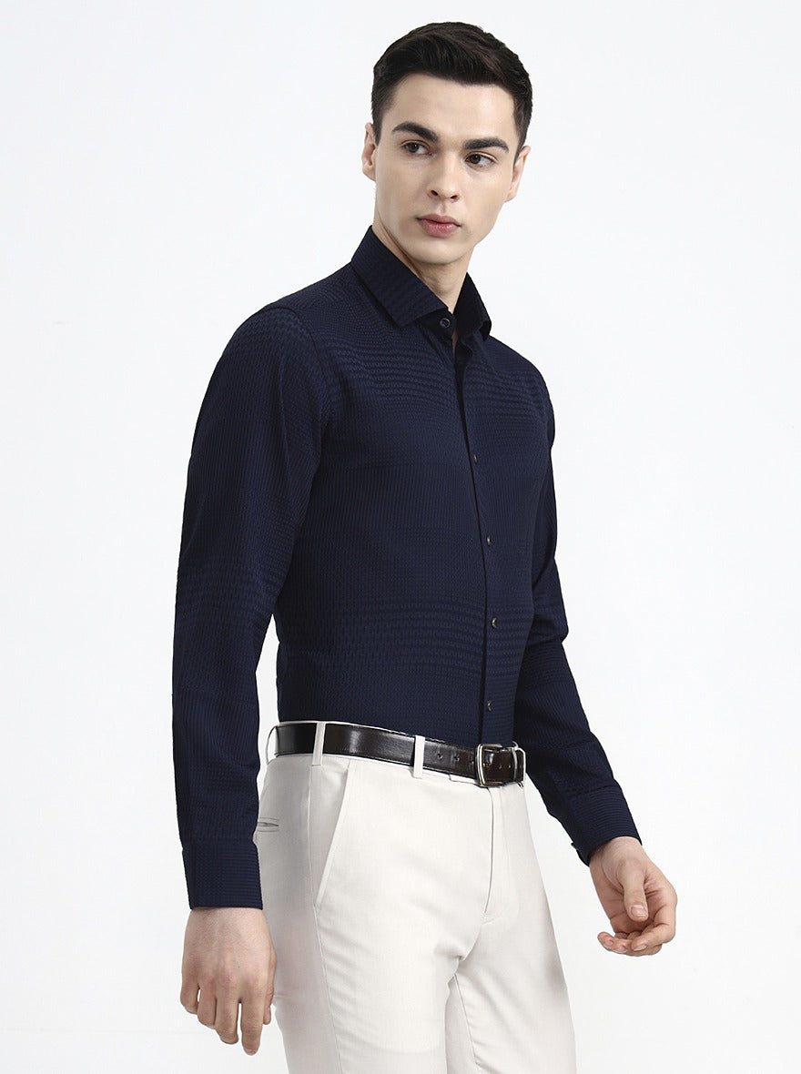Navy Blue Solid Slim Fit Party Wear Shirt | Wyre