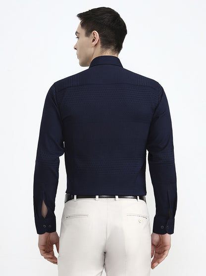 Navy Blue Solid Slim Fit Party Wear Shirt | Wyre