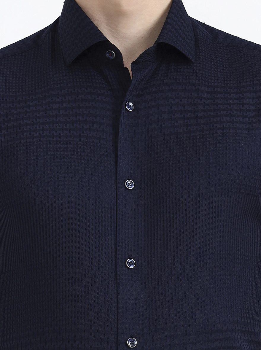 Navy Blue Solid Slim Fit Party Wear Shirt | Wyre
