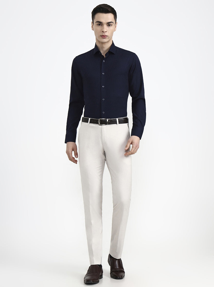 Navy Blue Solid Slim Fit Party Wear Shirt | Wyre