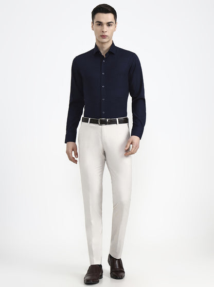 Navy Blue Solid Slim Fit Party Wear Shirt | Wyre