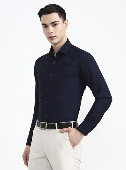 Navy Blue Solid Slim Fit Party Wear Shirt | Wyre