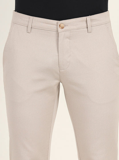 Light Grey Printed Super Slim Fit Casual Trouser | Greenfibre