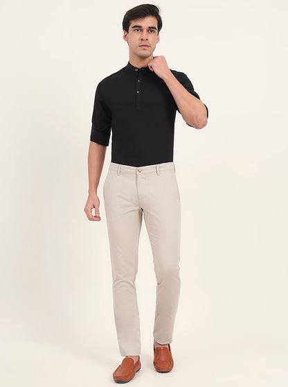 Light Grey Printed Super Slim Fit Casual Trouser | Greenfibre