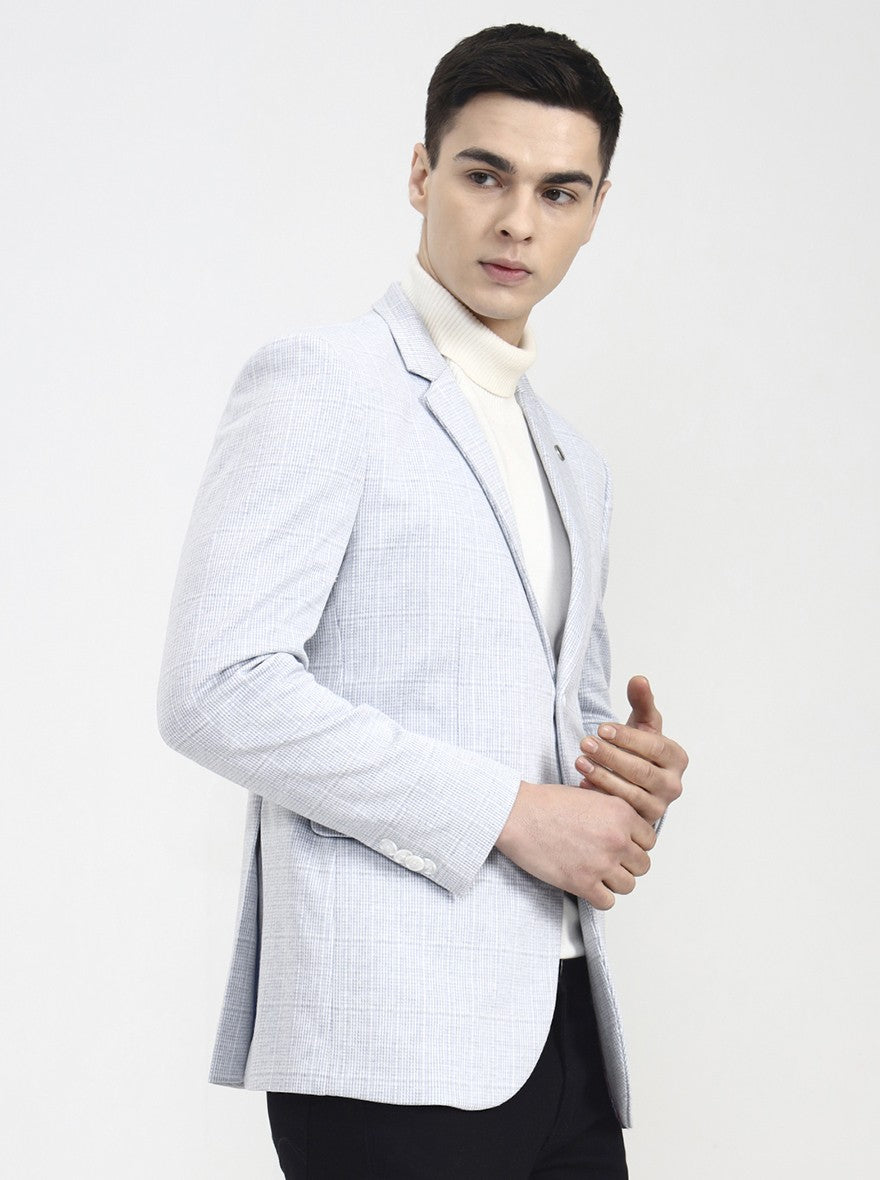 Light Grey Checked Regular Fit Blazer | Wyre