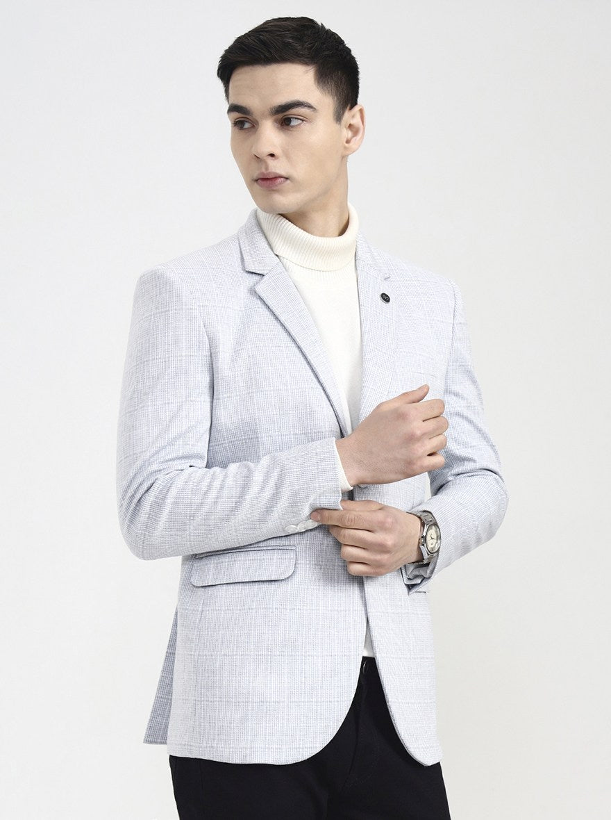 Light Grey Checked Regular Fit Blazer | Wyre