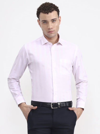 White & Pink Striped Slim Fit Formal Shirt | Metal