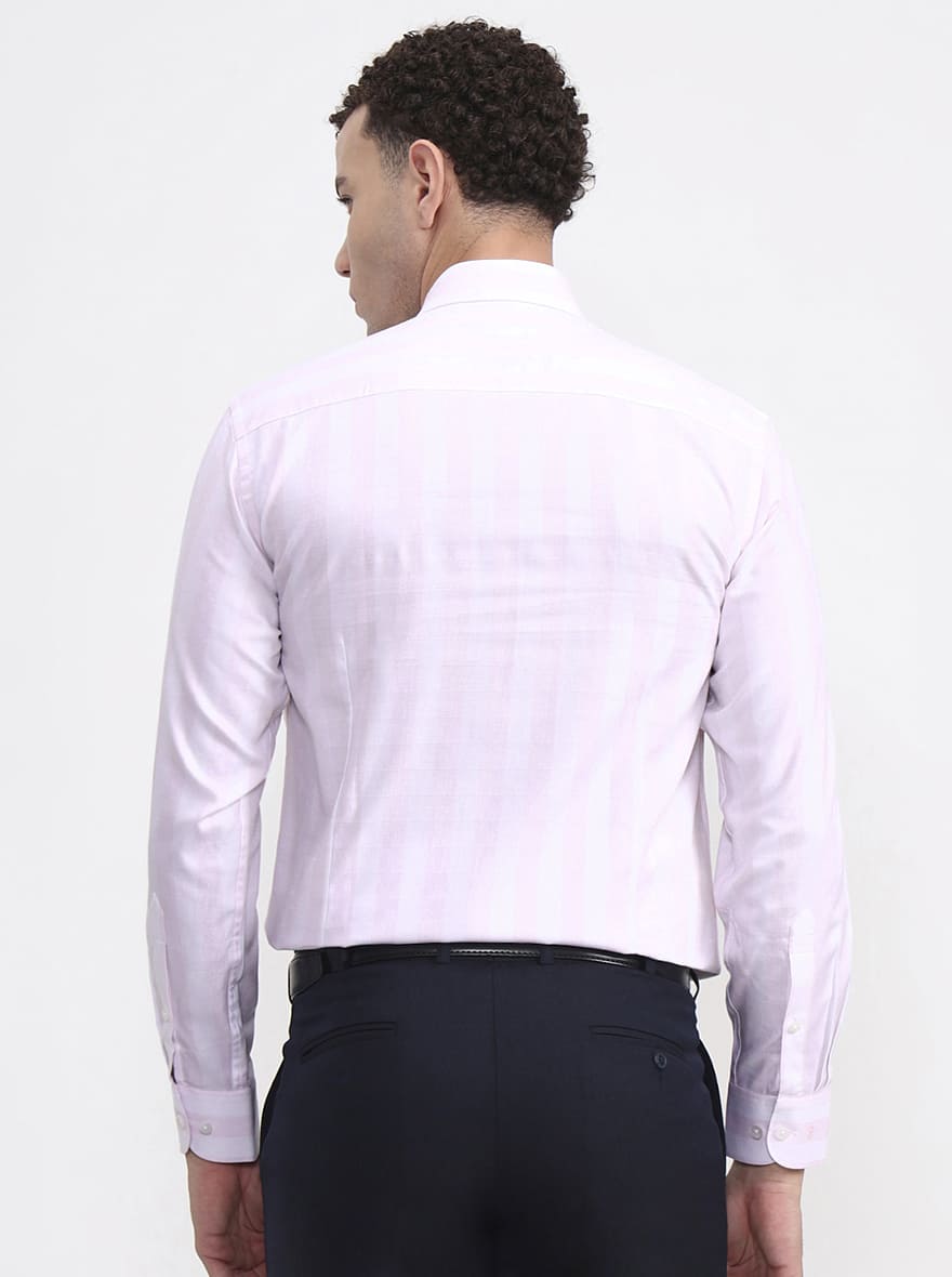 White & Pink Striped Slim Fit Formal Shirt | Metal