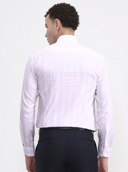 White & Pink Striped Slim Fit Formal Shirt | Metal