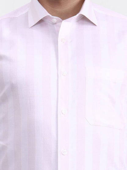 White & Pink Striped Slim Fit Formal Shirt | Metal