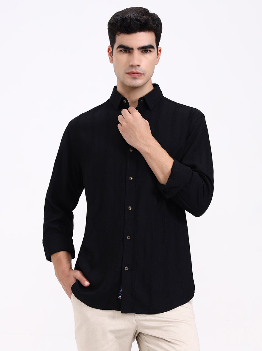 Black Solid Slim Fit Formal Trouser | Greenfibre