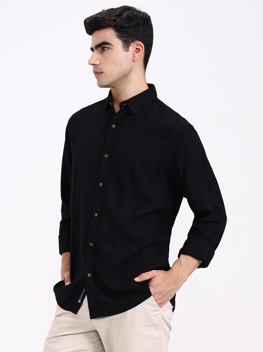 Black Solid Slim Fit Formal Trouser | Greenfibre