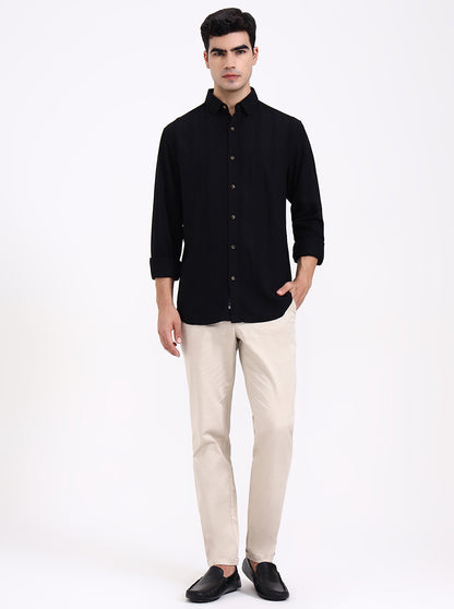 Black Solid Slim Fit Formal Trouser | Greenfibre