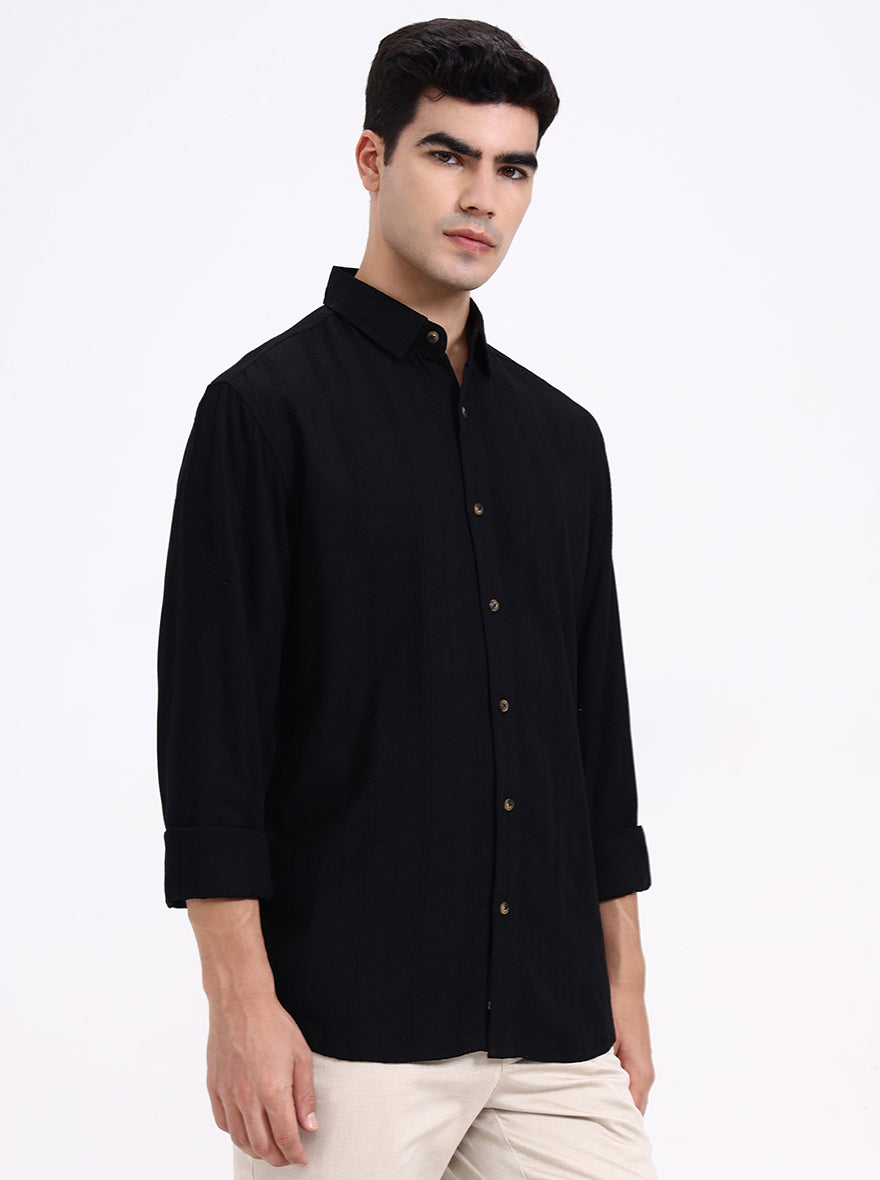 Black Solid Slim Fit Formal Trouser | Greenfibre
