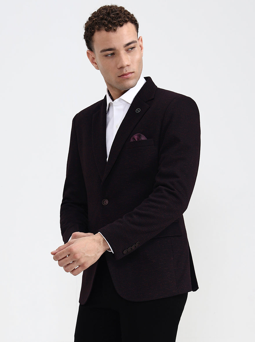 Maroon Solid Regular Fit Blazer | Wyre