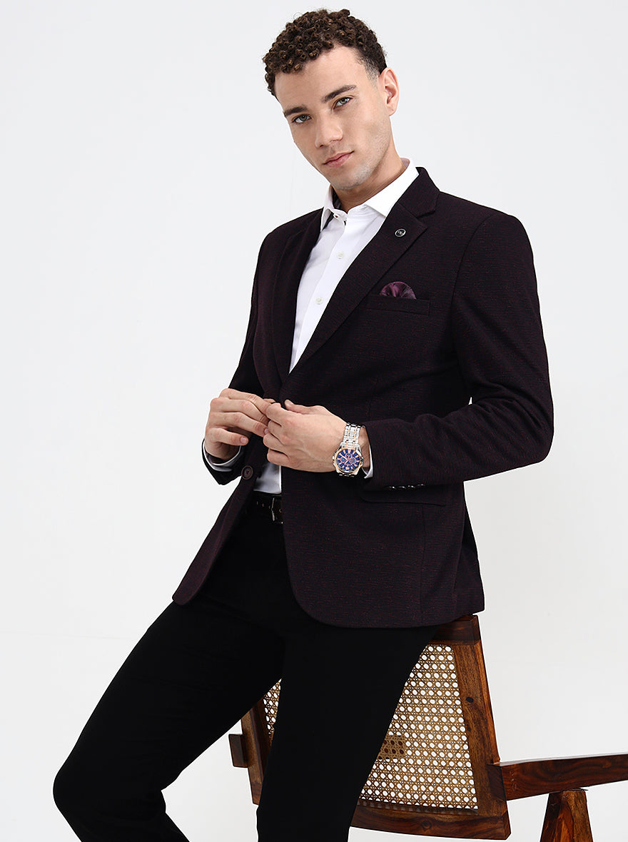 Maroon Solid Regular Fit Blazer | Wyre