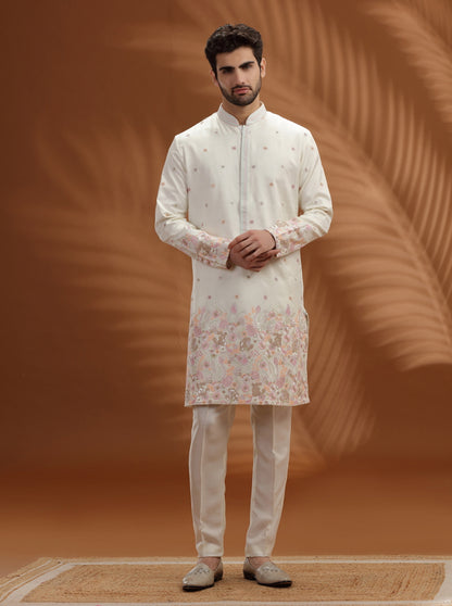 Ivory Embroidered  Kurta Pajama | TULA