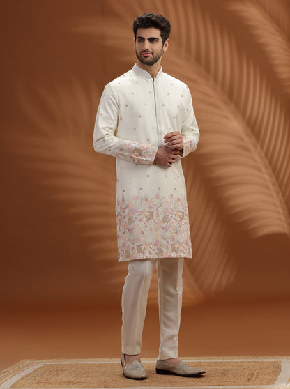 Ivory Embroidered  Kurta Pajama | TULA