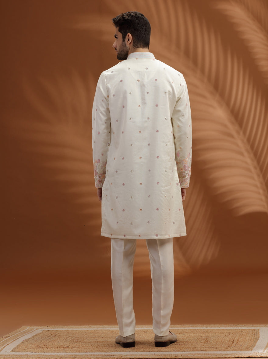 Ivory Embroidered  Kurta Pajama | TULA