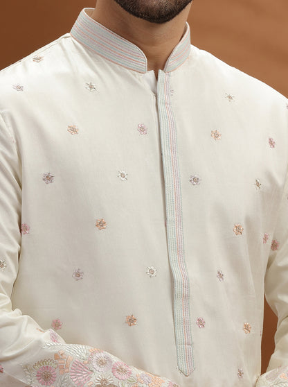 Ivory Embroidered  Kurta Pajama | TULA