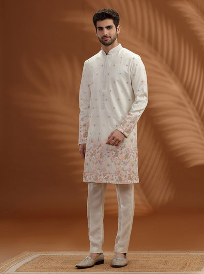 Ivory Embroidered  Kurta Pajama | TULA