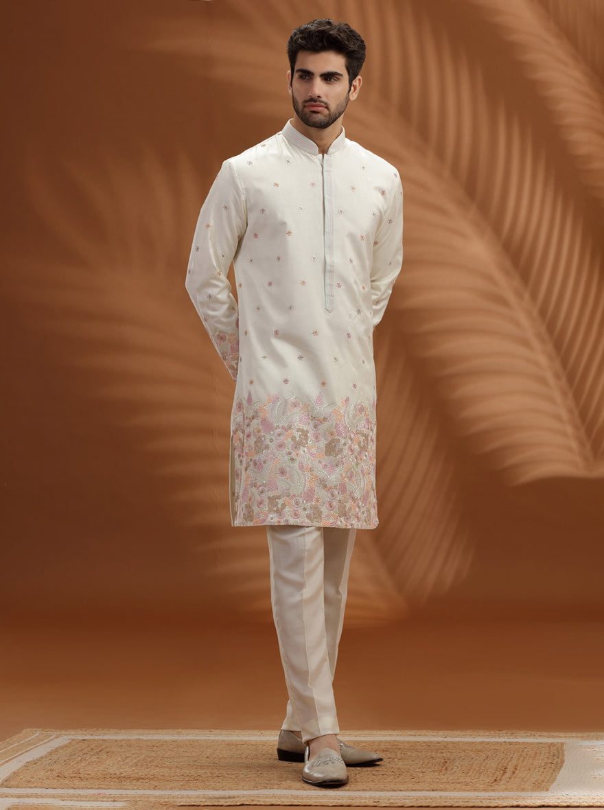 Ivory Embroidered  Kurta Pajama | TULA