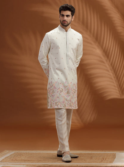 Ivory Embroidered  Kurta Pajama | TULA