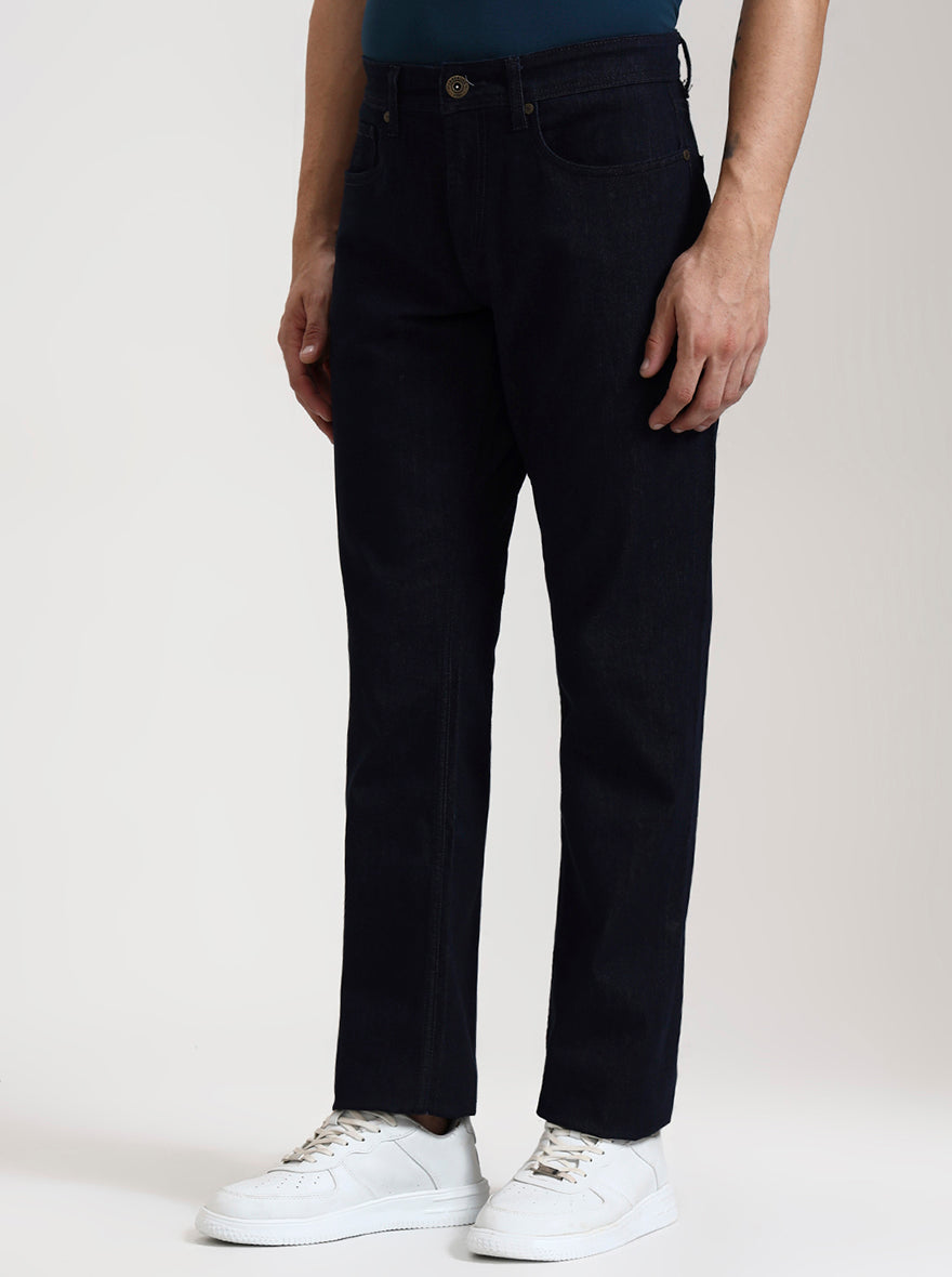 Raw Blue Solid Tailored Fit Jeans | JadeBlue