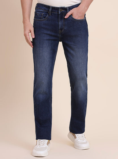 Dark Blue Washed Straight Fit Jeans | JadeBlue