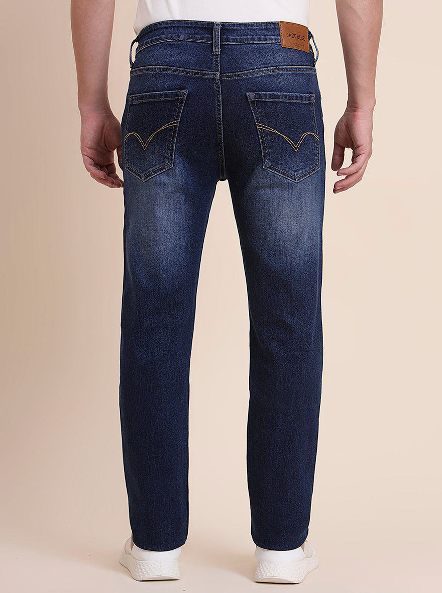 Dark Blue Washed Straight Fit Jeans | JadeBlue