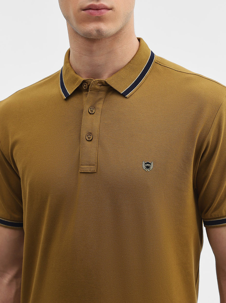 Amber Green Solid Slim Fit Polo T-Shirt | JadeBlue